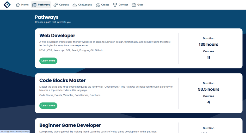Screenshot of Fiero Code Pathways